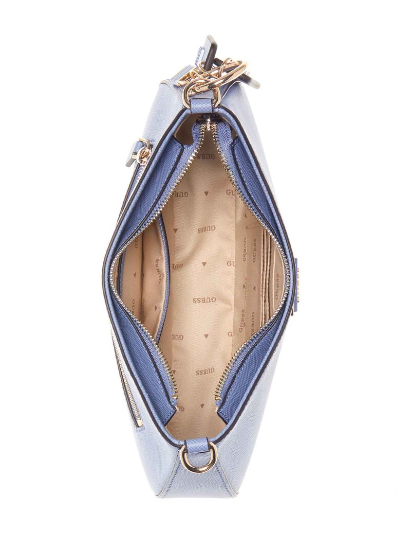 GUESS Noelle Saffiano Shoulder Bag – Baby Blue Quilted Faux Leather with Logo Charm