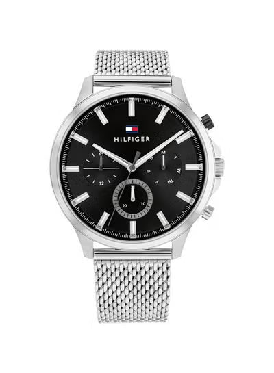 Tommy Hilfiger Ryder Men’s Watch 1710498 – Black Dial, Silver Stainless Steel Mesh Strap, Quartz Movement, 44mm