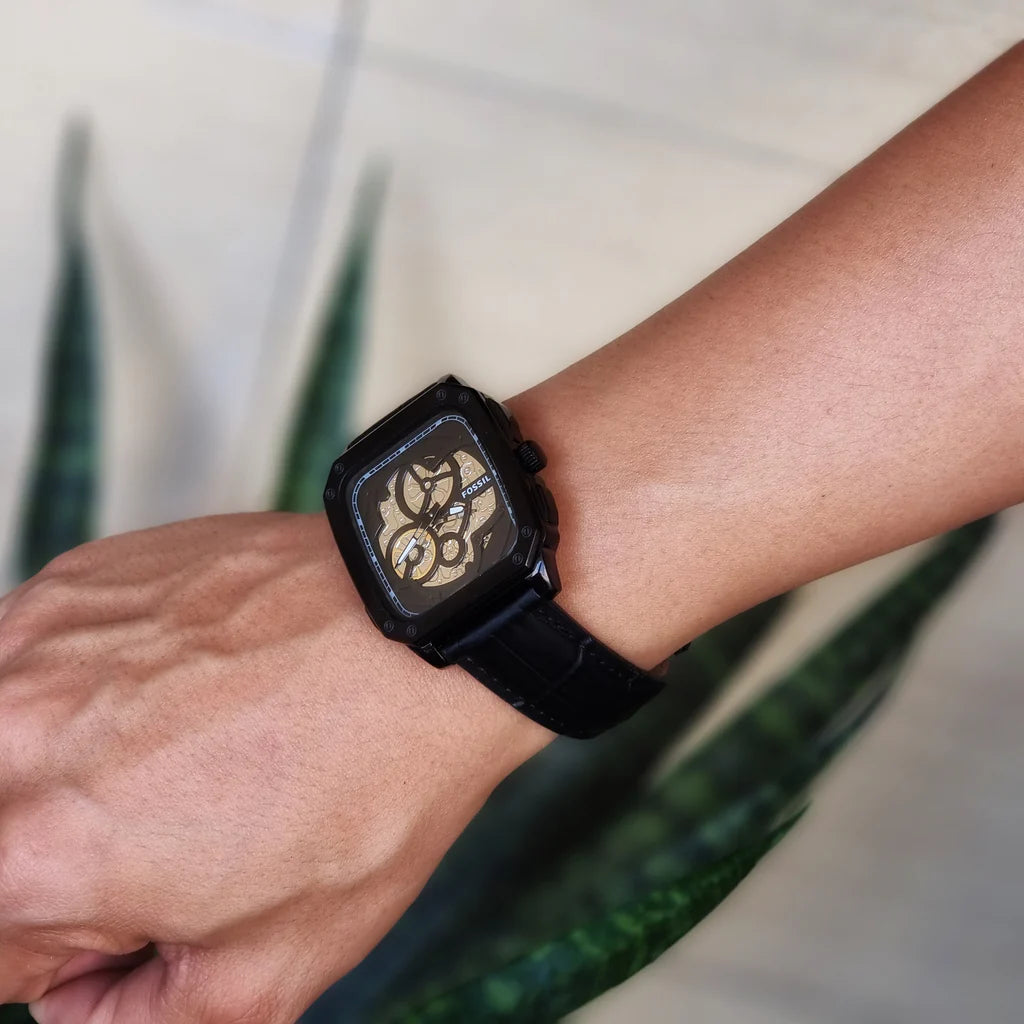 Fossil Inscription Automatic Skeleton Watch for Men – Black Dial & Black Stainless Steel Strap (BQ2574)