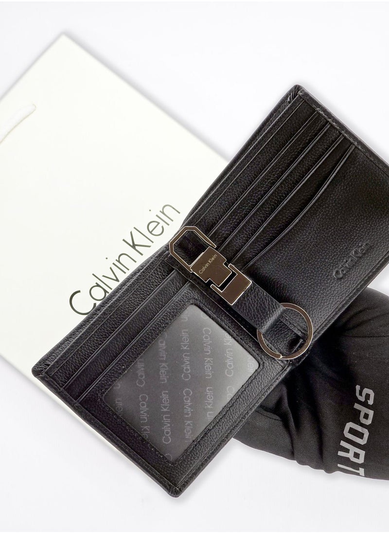 CK Black Leather Wallet-Keychain Set For Men #19