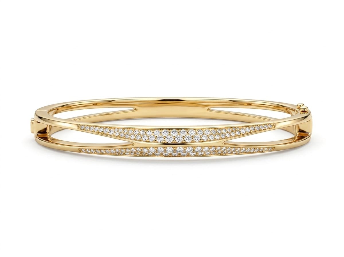 Women's Gold Stainless Steel Double-Band Architectural Cuff Bracelet – Elegant Minimal Statement Design#24