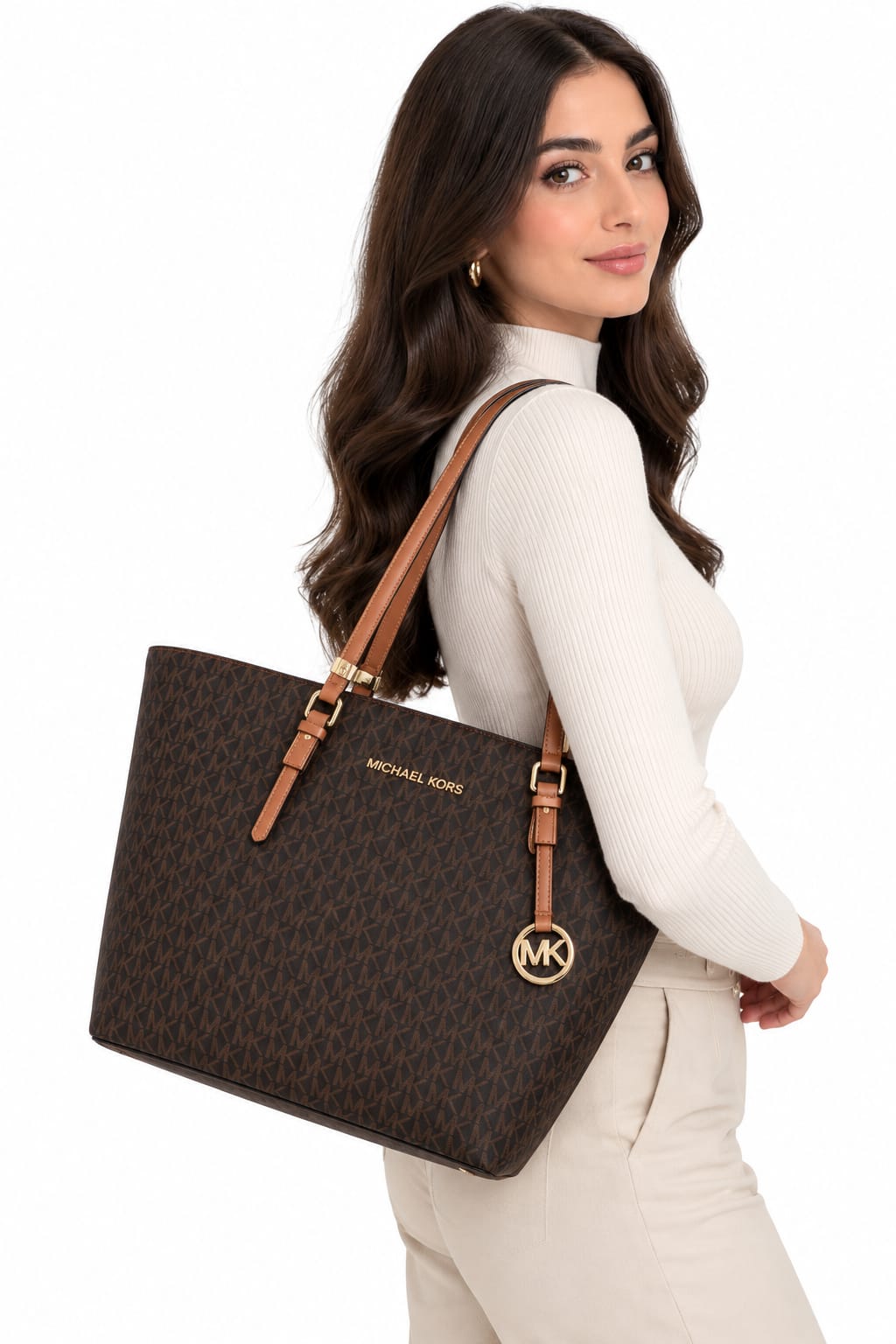 Michael Kors Signature Logo Large Tote Bag – Dark Brown#0066