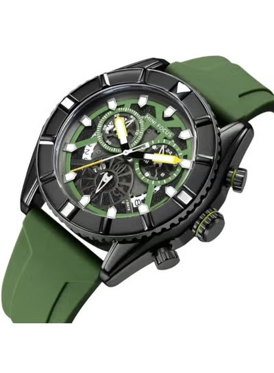Mini Focus MF2209G Men’s Chronograph Sport Watch – Green & Black, 47mm, Silicone Strap, 3ATM Water Resistant