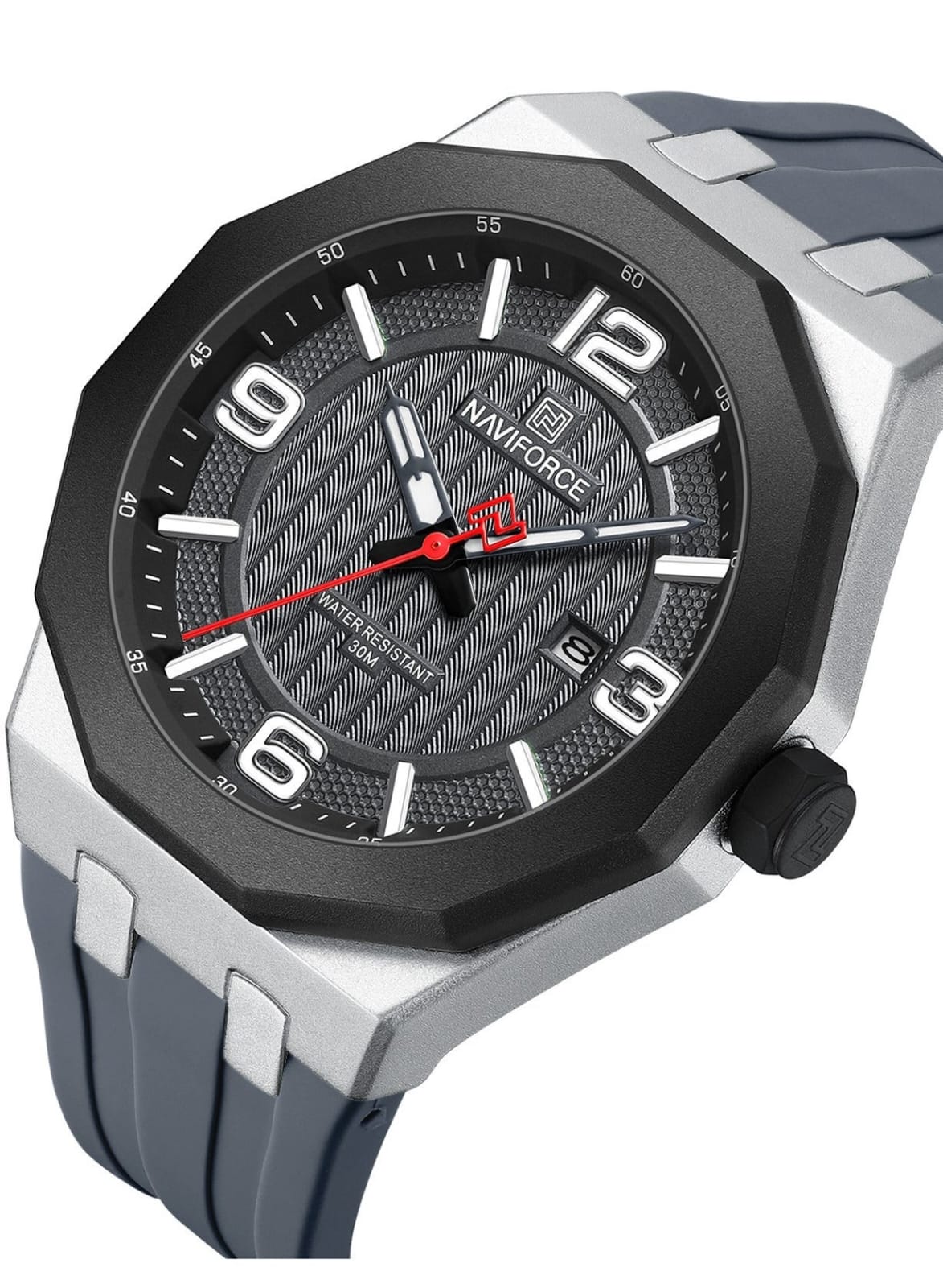 NAVIFORCE NF8079 Men's Analog Quartz Watch with Grey Silicone Strap