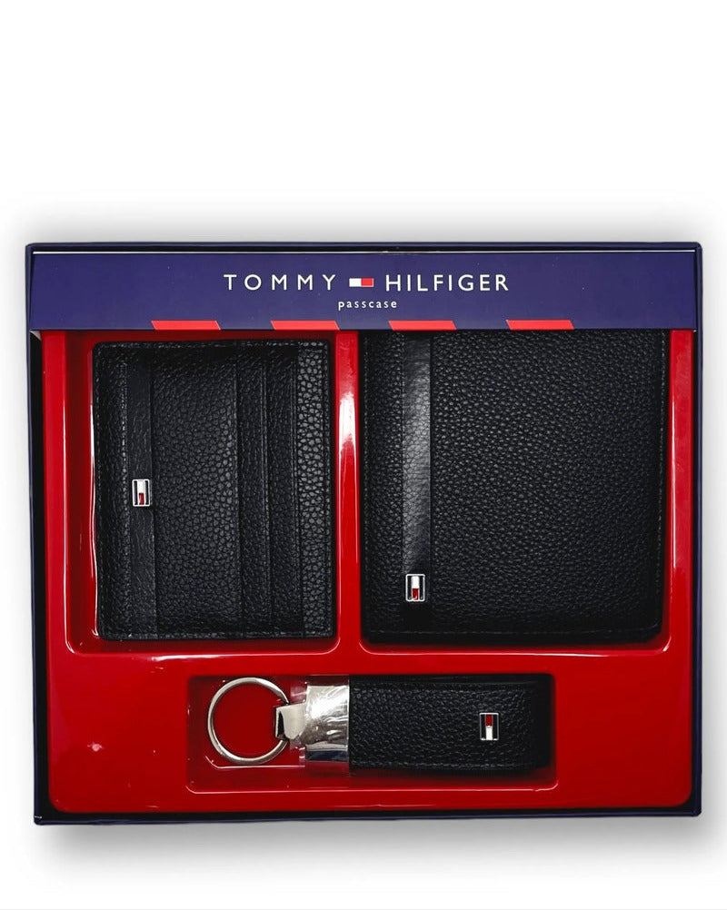 TH Black Leather Wallet-Keychain-Card Holder Set For Men #5