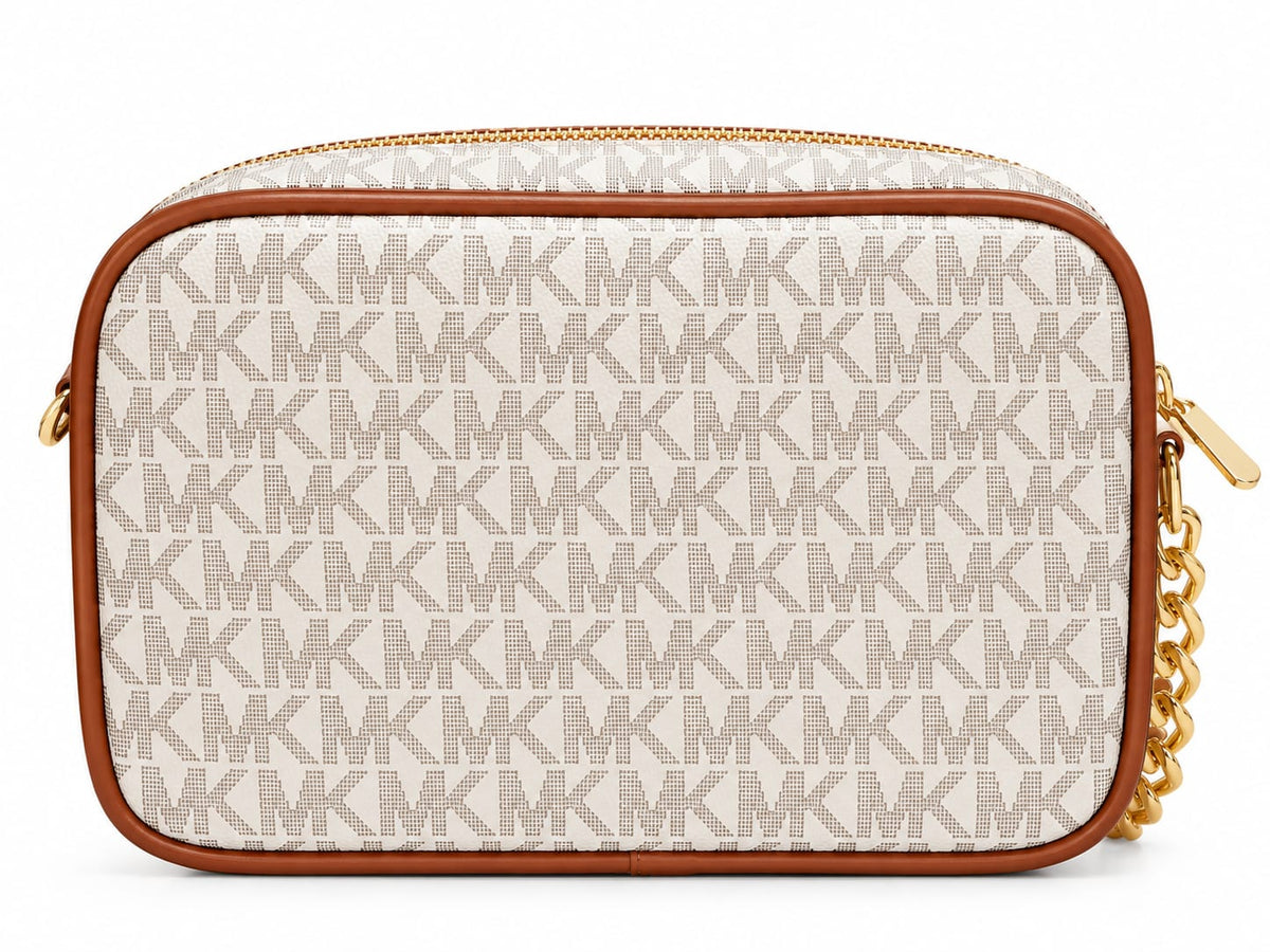 Michael Kors Signature Monogram Camera Crossbody Bag - Beige & Brown#0072
