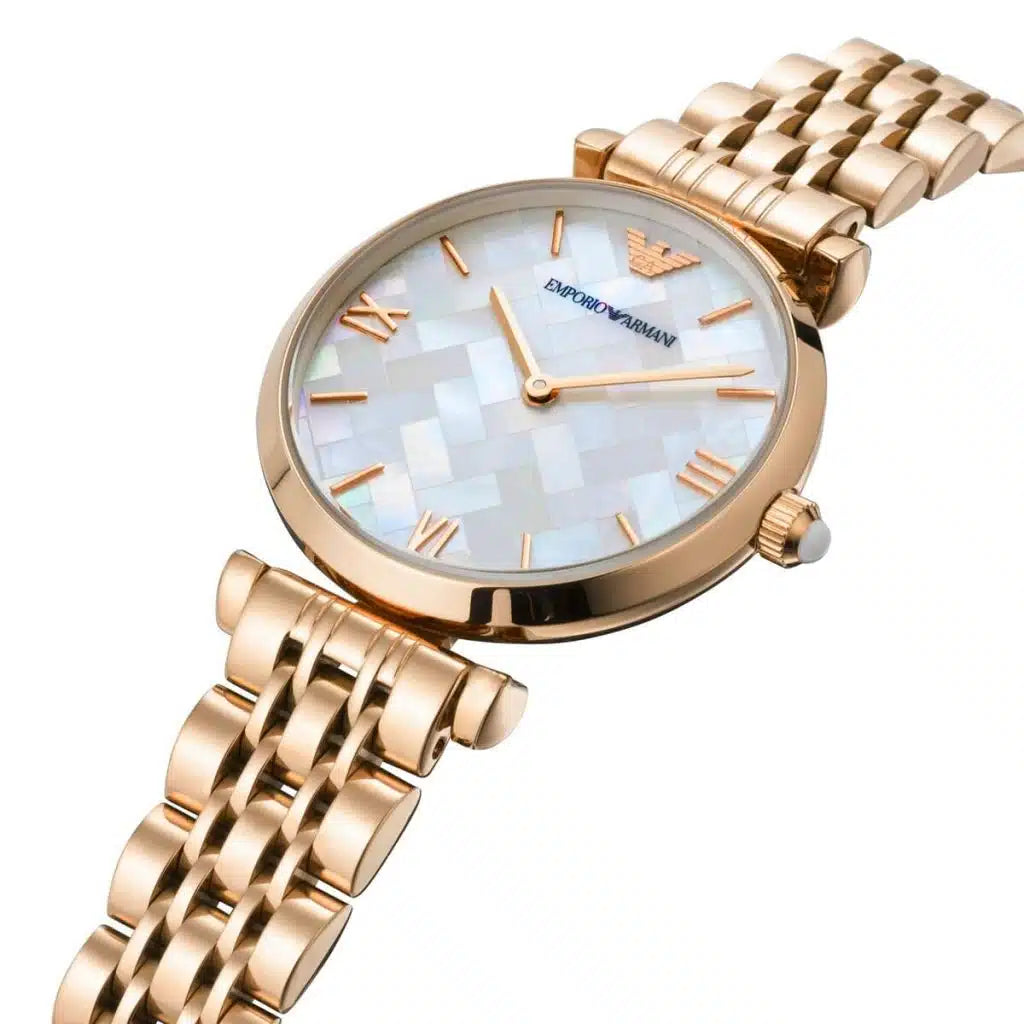 Emporio Armani Gianni T-Bar AR11110 Women’s Watch – White Dial Rose Gold Stainless Steel Elegant Fashion Watch