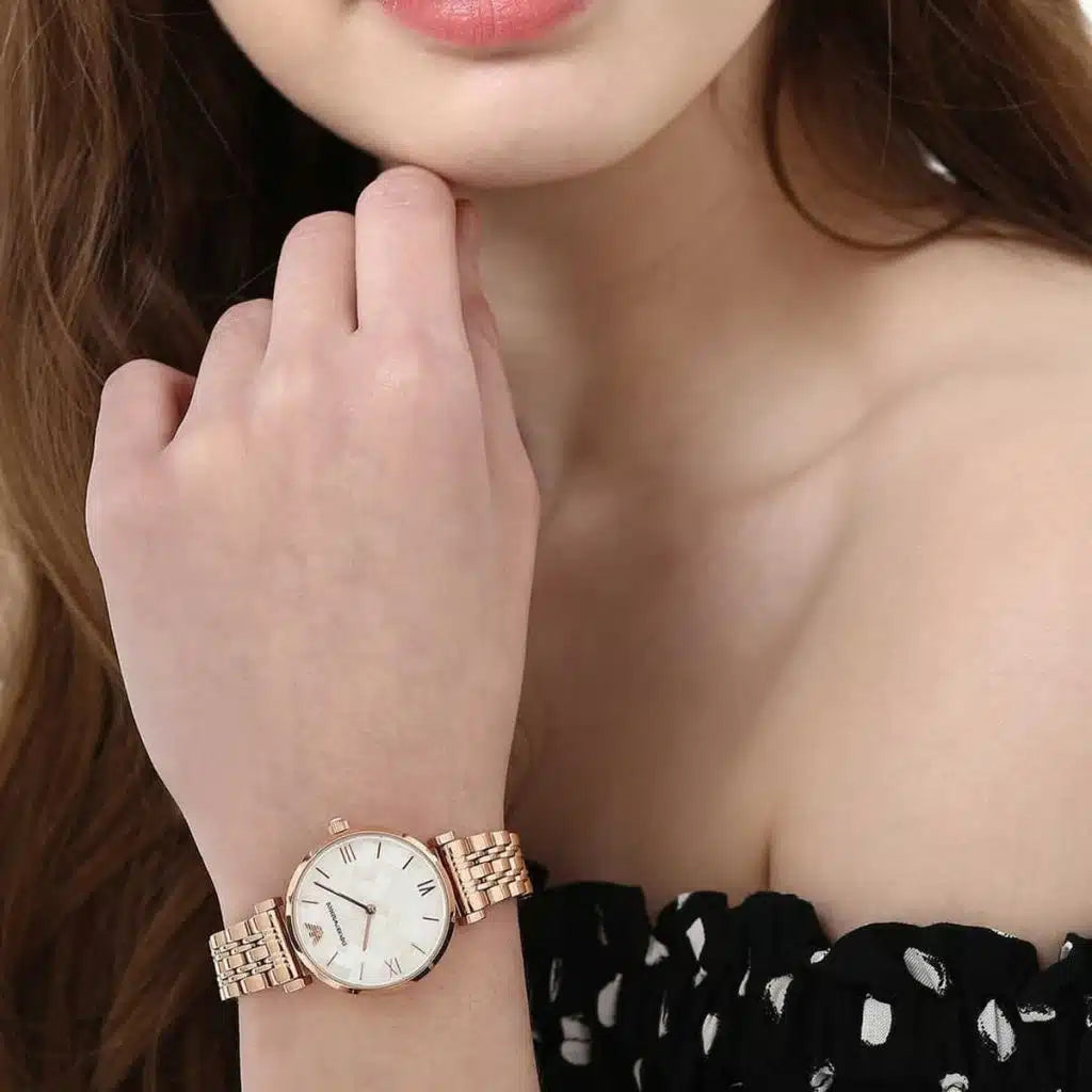 Emporio Armani Gianni T-Bar AR11110 Women’s Watch – White Dial Rose Gold Stainless Steel Elegant Fashion Watch