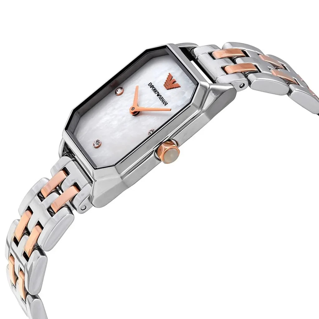 Emporio Armani Gioia AR11146 Women’s Watch – Square White Dial Two-Tone Stainless Steel Elegant Fashion Watch