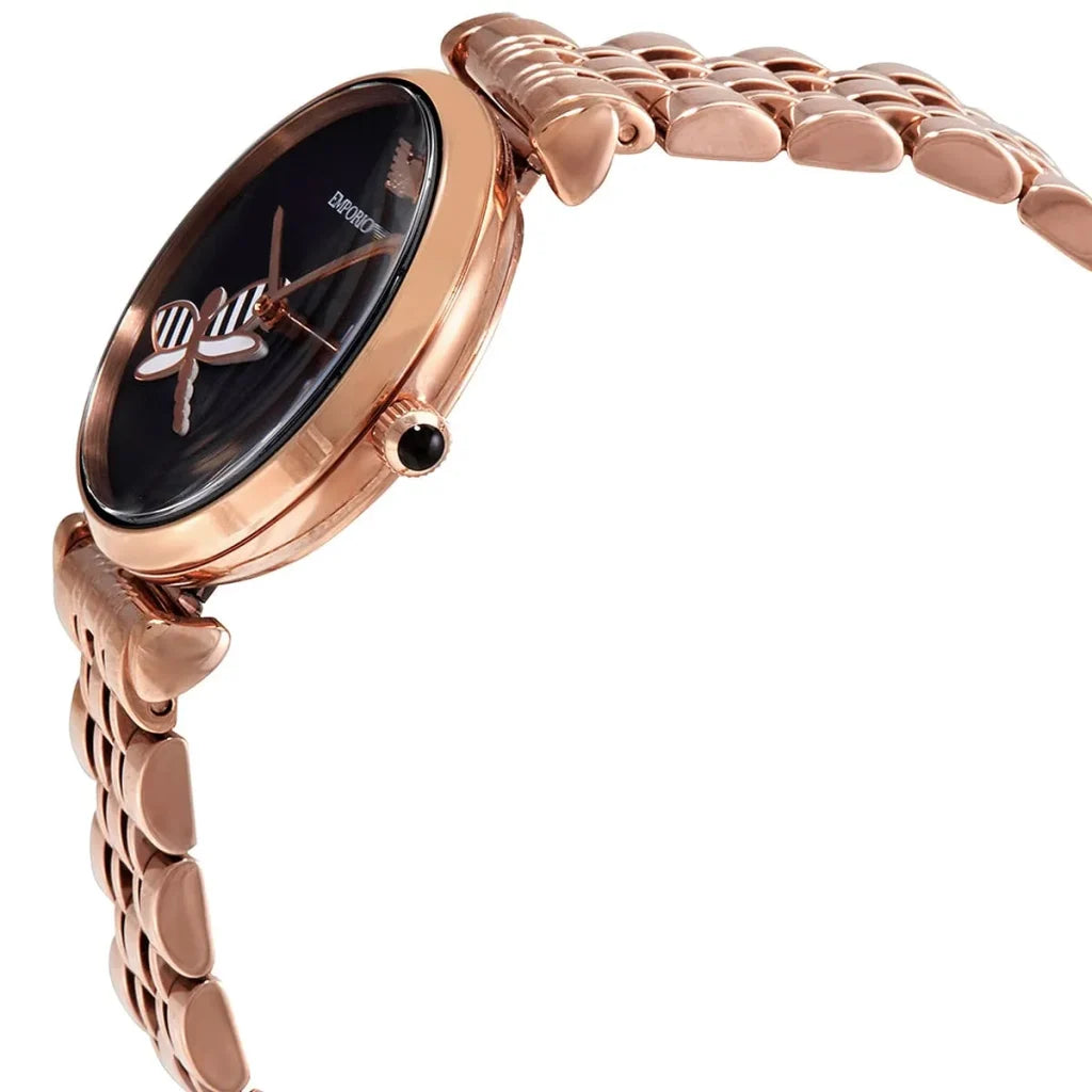 Emporio Armani Gianni T-Bar AR11206 Women’s Watch – Black Dial Rose Gold Stainless Steel Elegant Fashion Watch