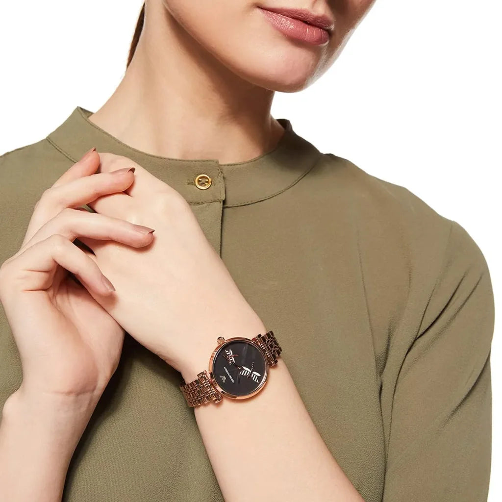 Emporio Armani Gianni T-Bar AR11206 Women’s Watch – Black Dial Rose Gold Stainless Steel Elegant Fashion Watch