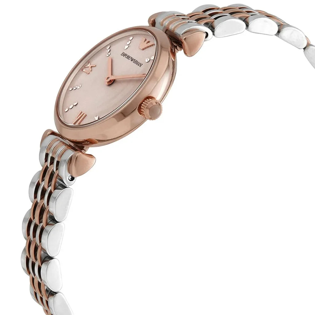 Emporio Armani Gianni T-Bar AR11223 Women’s Watch – Pink Dial Two-Tone Stainless Steel Elegant Fashion Watch