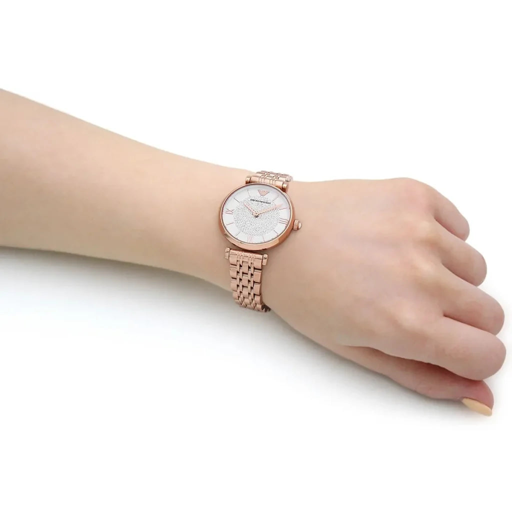 Emporio Armani Gianni T-Bar AR11244 Women’s Watch – White Dial Rose Gold Stainless Steel Elegant Fashion Watch