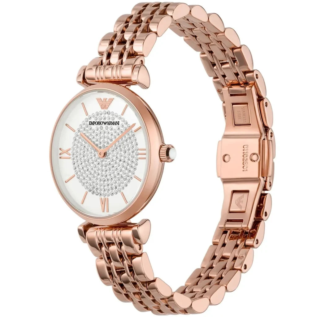 Emporio Armani Gianni T-Bar AR11244 Women’s Watch – White Dial Rose Gold Stainless Steel Elegant Fashion Watch