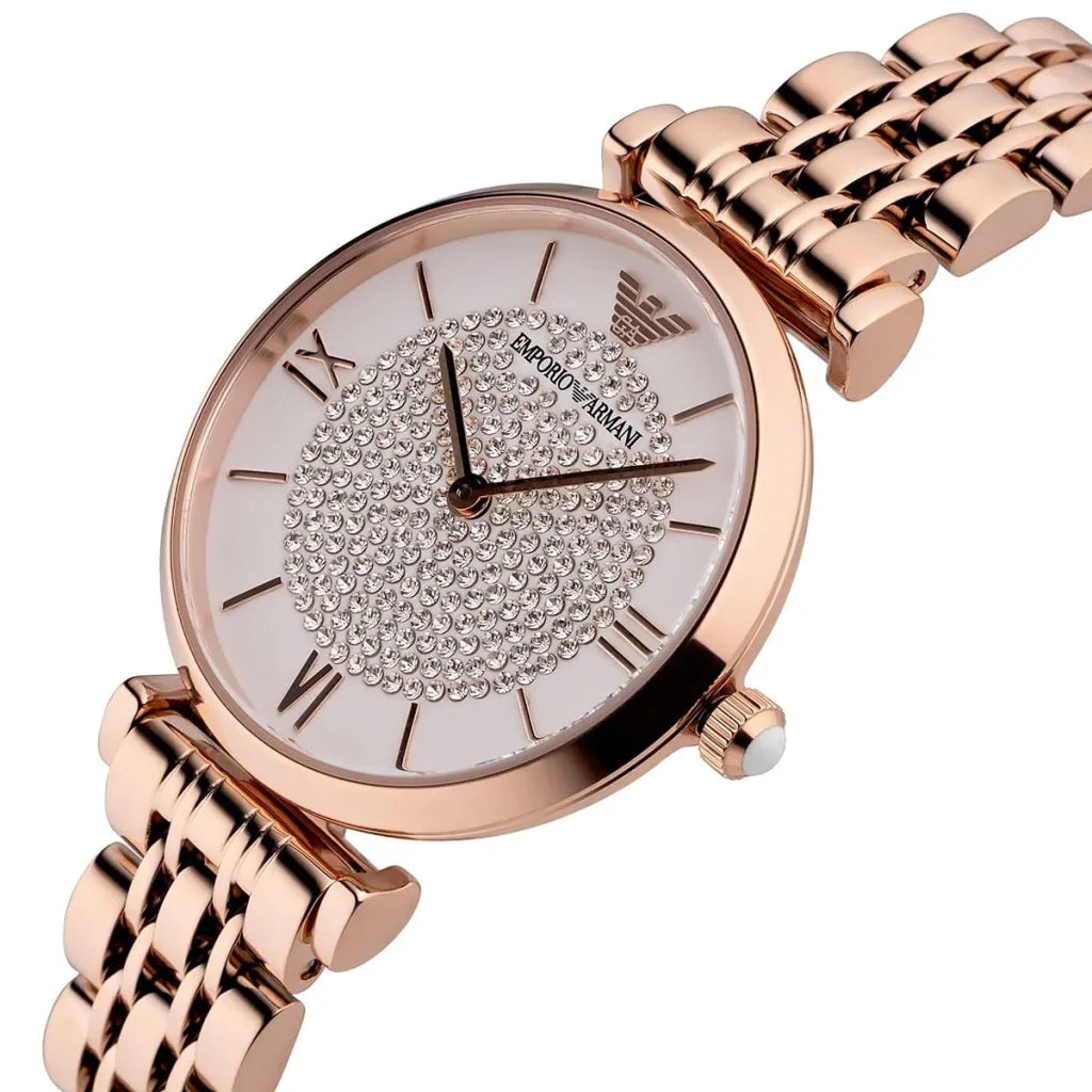 Emporio Armani Gianni T-Bar AR11244 Women’s Watch – White Dial Rose Gold Stainless Steel Elegant Fashion Watch