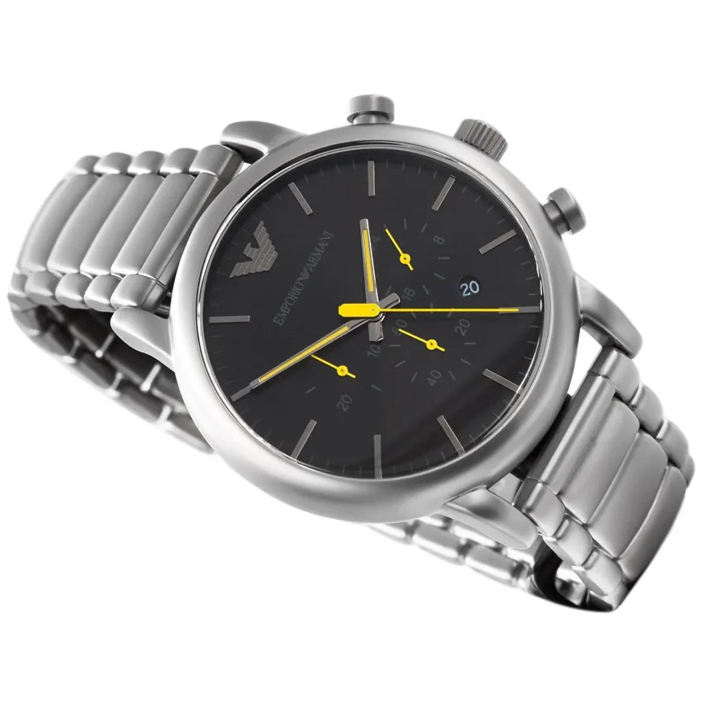 Emporio Armani Luigi AR11324 Men’s Watch – Black Dial Stainless Steel Chronograph Style 46mm Luxury Fashion Watch