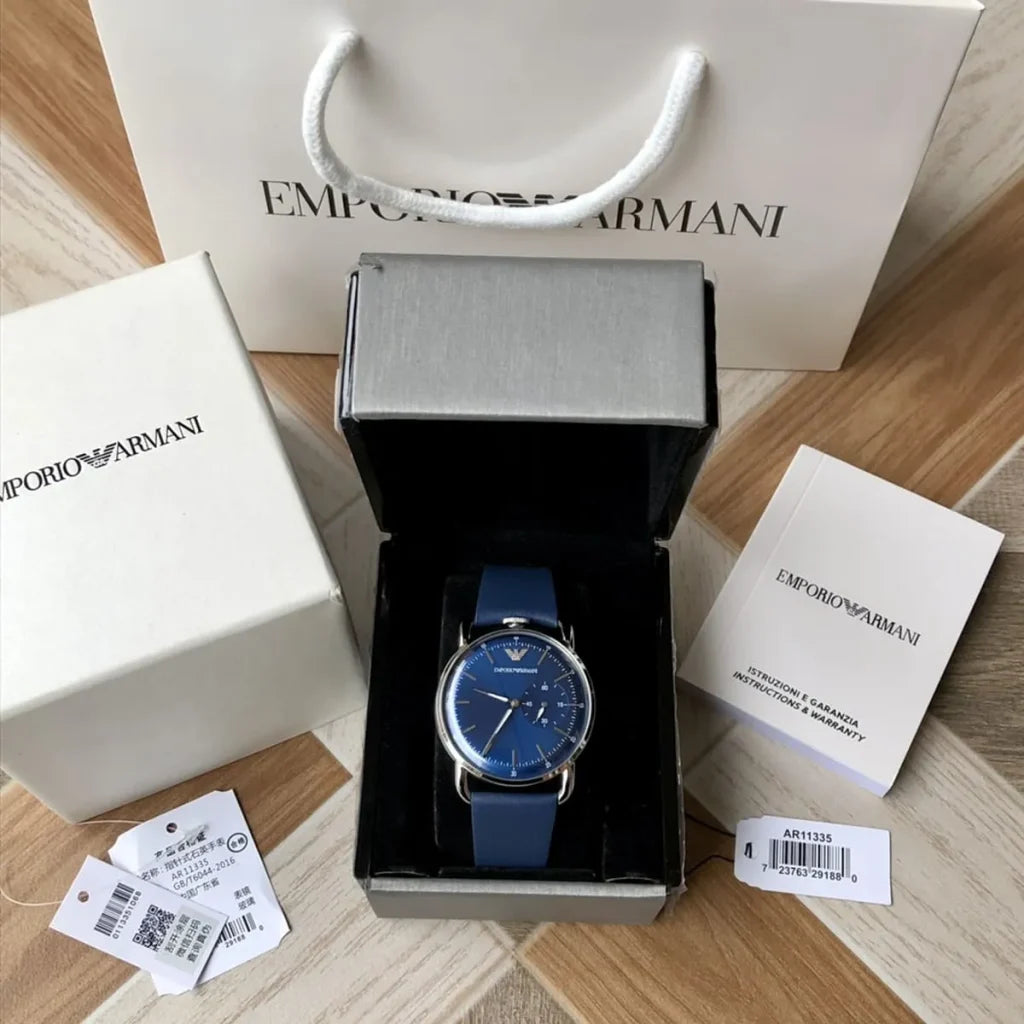 Emporio Armani Aviator AR11335 Men’s Watch – Blue Dial Genuine Leather Strap Elegant Pilot Style Watch