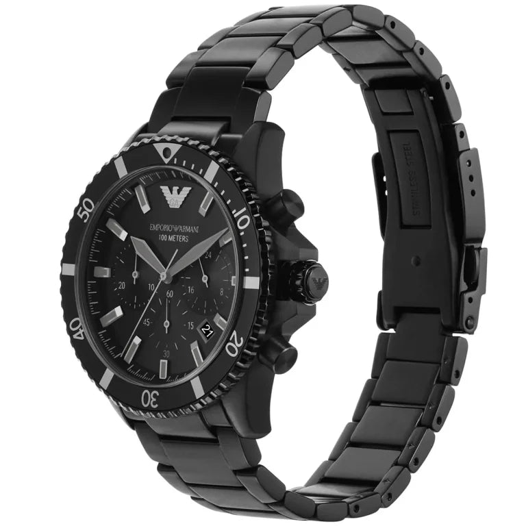 Emporio Armani AR11363 Diver Men's Watch – Black Dial, Black Stainless Steel Bracelet, 43mm Quartz, 100M Water Resistant