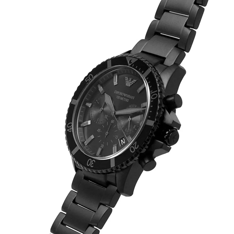 Emporio Armani AR11363 Diver Men's Watch – Black Dial, Black Stainless Steel Bracelet, 43mm Quartz, 100M Water Resistant