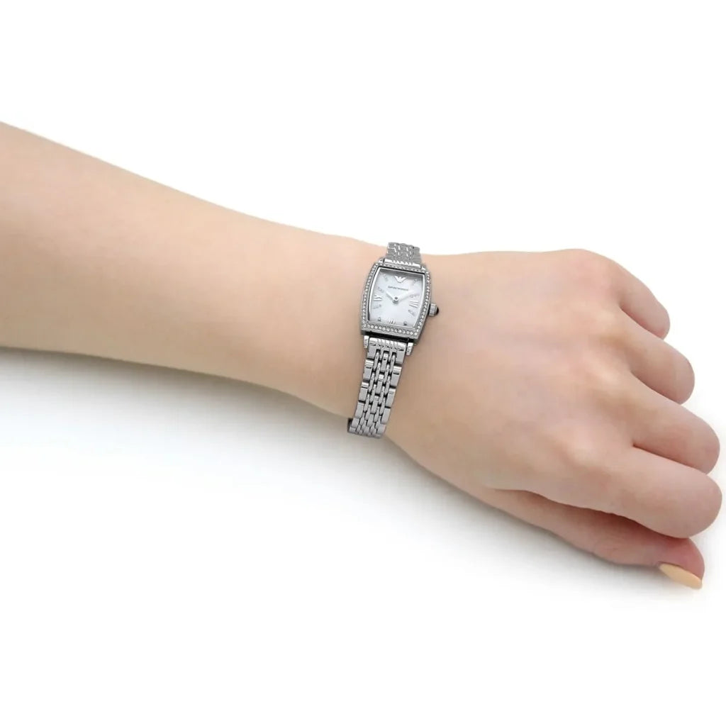 Emporio Armani Gianni T-Bar AR11405 Women’s Watch – White Dial Square Stainless Steel Elegant Fashion Watch