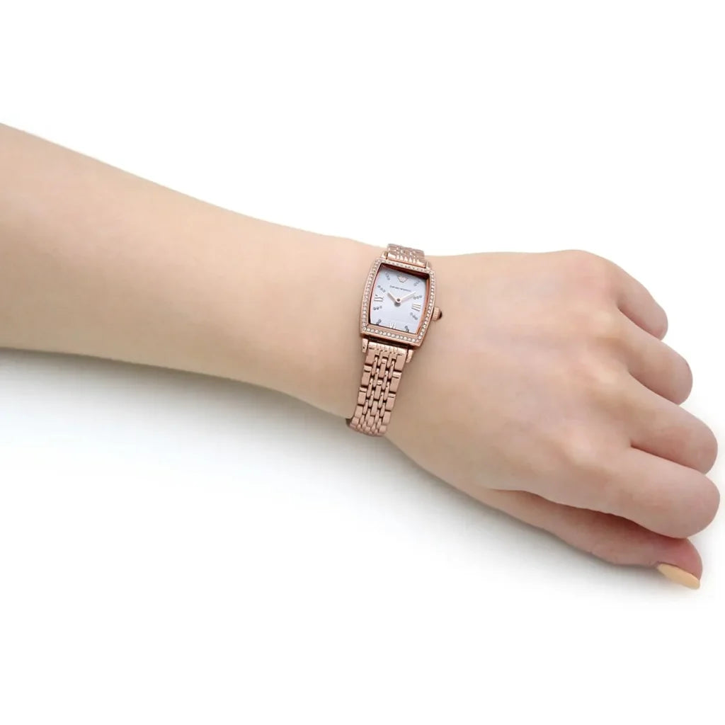 Emporio Armani Gianni T-Bar AR11406 Women’s Watch – Square Silver Dial Rose Gold Stainless Steel Elegant Fashion Watch