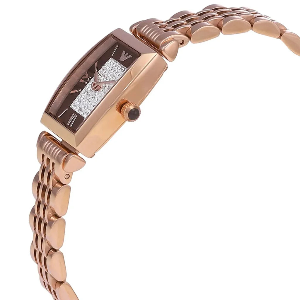 Emporio Armani Gianni T-Bar AR11407 Women’s Watch – Square Brown Dial Rose Gold Stainless Steel Elegant Fashion Watch