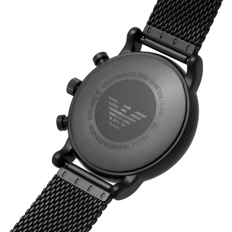 Emporio Armani AR11470 Luigi Men's Chronograph Watch – Green Dial, Black Stainless Steel Strap, 46mm Quartz