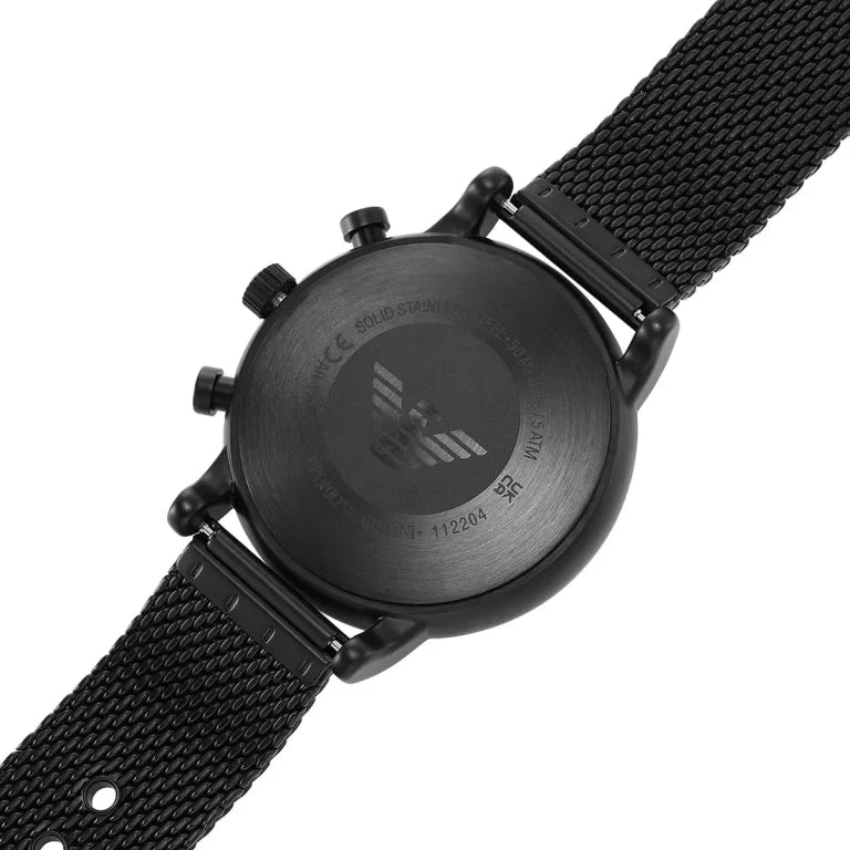 Emporio Armani AR11470 Luigi Men's Chronograph Watch – Green Dial, Black Stainless Steel Strap, 46mm Quartz