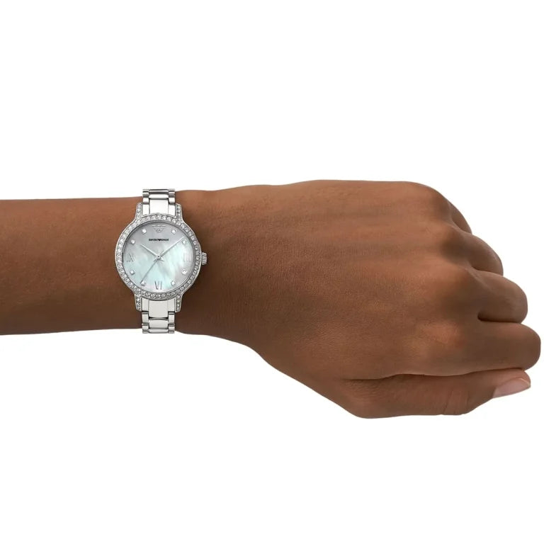 Emporio Armani Cleo Women’s Watch AR11484 – White Dial with Silver Stainless Steel Bracelet