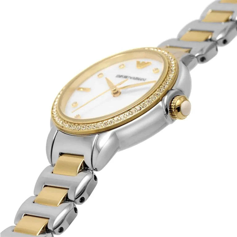 Emporio Armani Women’s Mia AR11524 Two-Tone Stainless Steel Watch – White Mother of Pearl Dial, 32mm