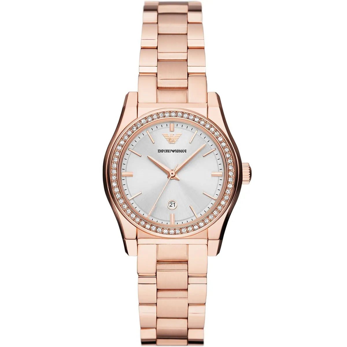 Emporio Armani AR11558 Women’s Rose Gold Stainless Steel Watch – Elegant Silver Dial 32mm