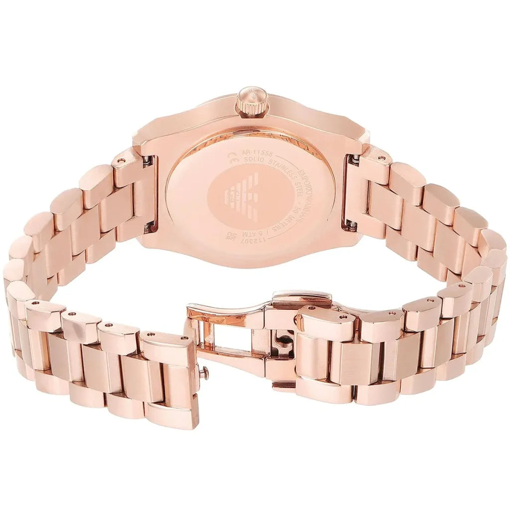 Emporio Armani AR11558 Women’s Rose Gold Stainless Steel Watch – Elegant Silver Dial 32mm
