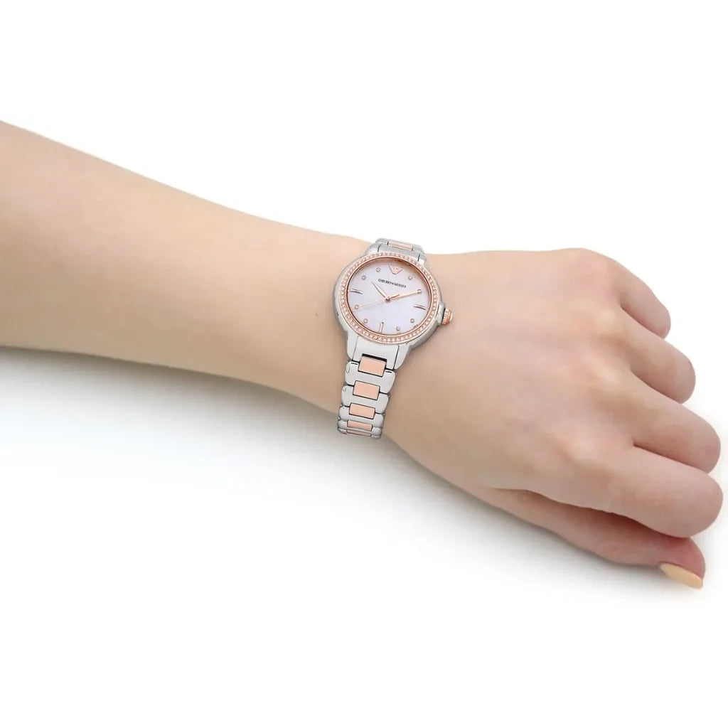 Emporio Armani AR11569 Women’s Watch – Mia Collection Two-Tone Stainless Steel (Silver & Rose Gold) Elegant 32mm Design