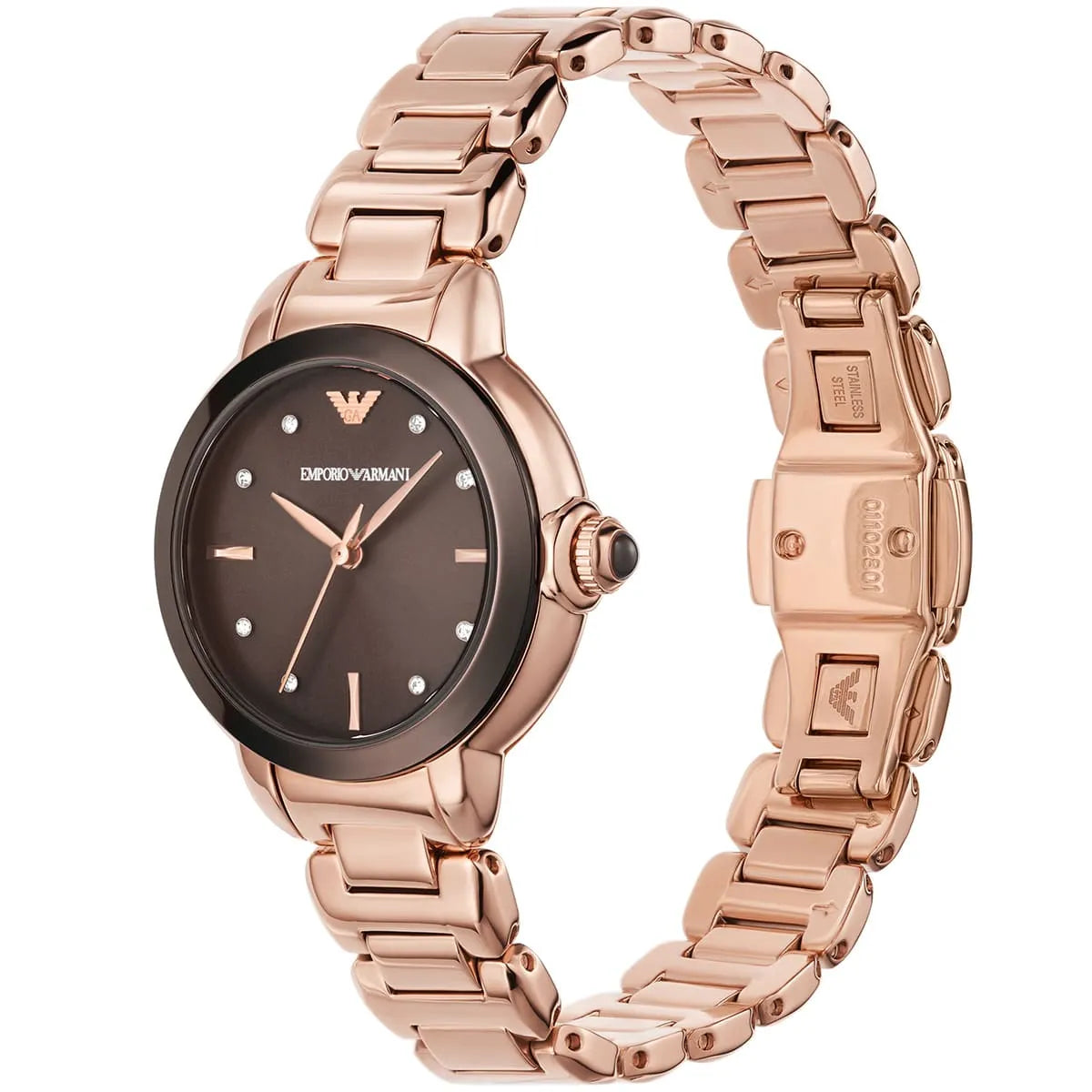 Emporio Armani AR11570 Women’s Watch – Mia Collection Rose Gold Stainless Steel with Brown Dial 32mm Elegant Design