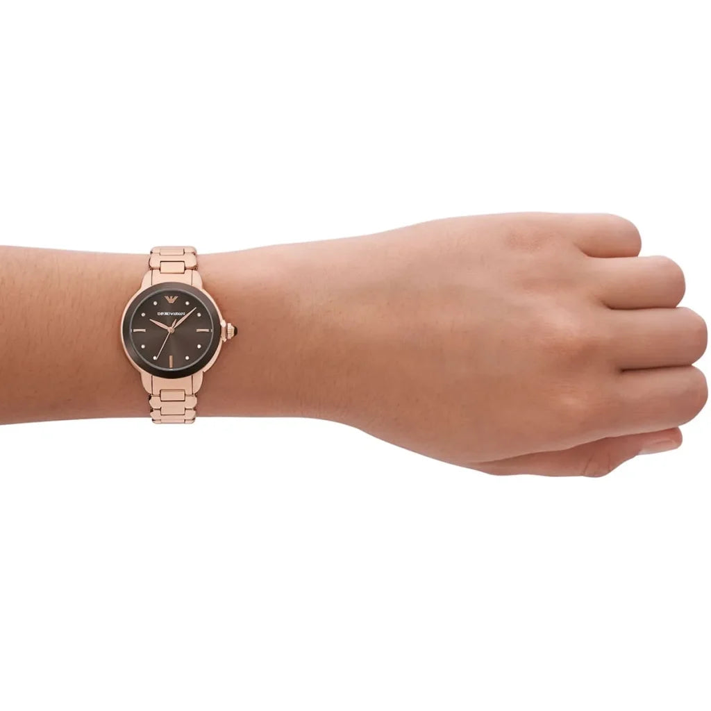 Emporio Armani AR11570 Women’s Watch – Mia Collection Rose Gold Stainless Steel with Brown Dial 32mm Elegant Design