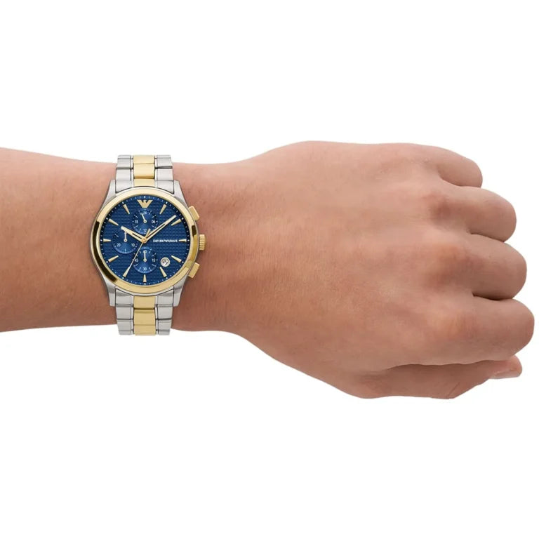 Emporio Armani Paolo Watch for Men AR11579 – Blue Dial, Two-Tone Stainless Steel Strap, Quartz, 42mm
