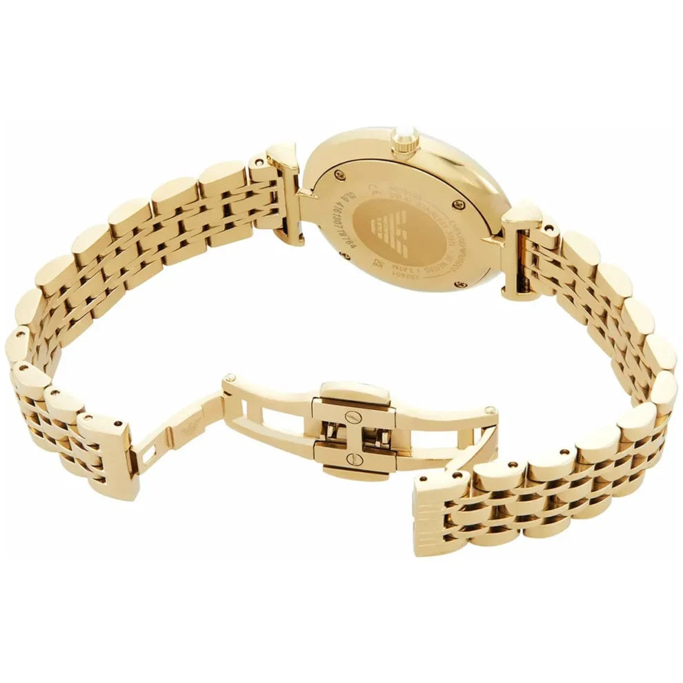 Emporio Armani Gianni T-Bar Women’s Gold Stainless Steel Watch with Silver Dial – AR11608Elegant and refined, the Emporio Armani Gianni T-Bar women’s watch is a perfect expression of timeless luxury.