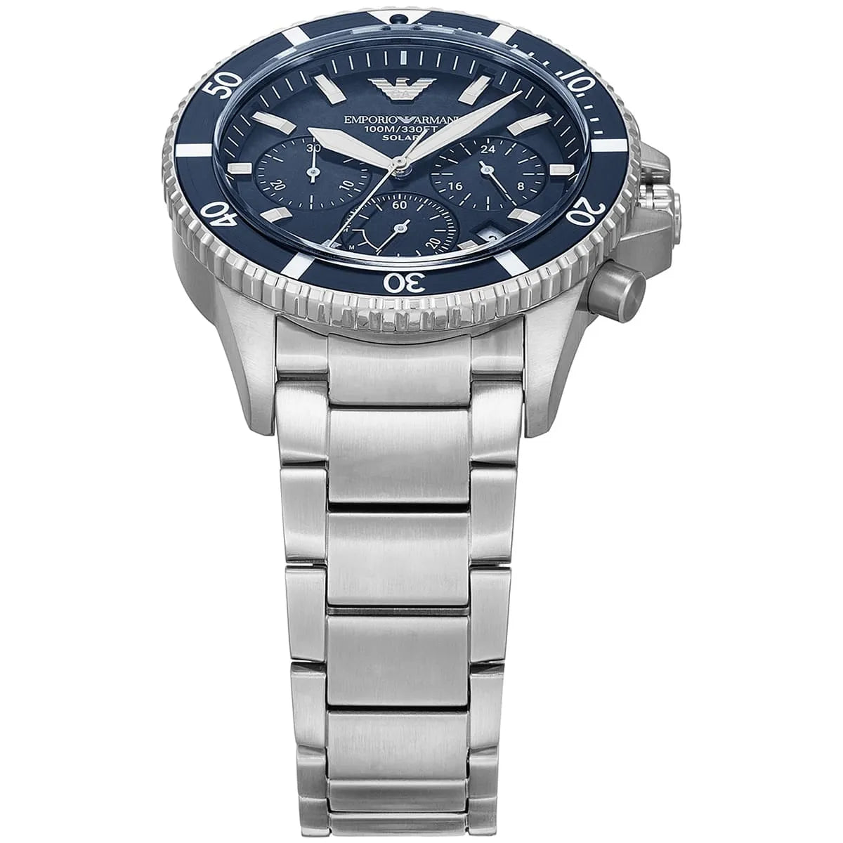 Emporio Armani World Explorer Men's Quartz Watch AR11681 – 43 mm, Blue Dial & Silver Stainless Steel Bracelet