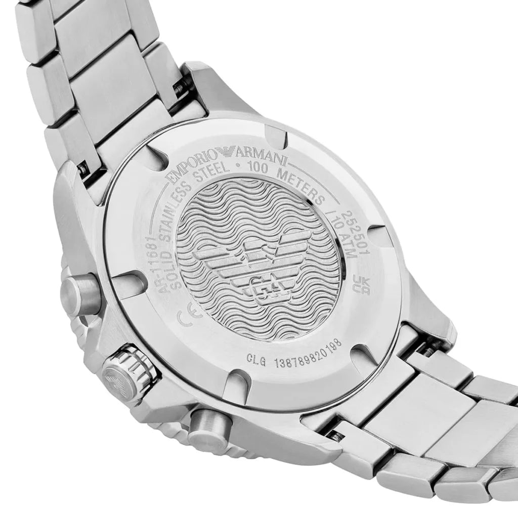 Emporio Armani World Explorer Men's Quartz Watch AR11681 – 43 mm, Blue Dial & Silver Stainless Steel Bracelet