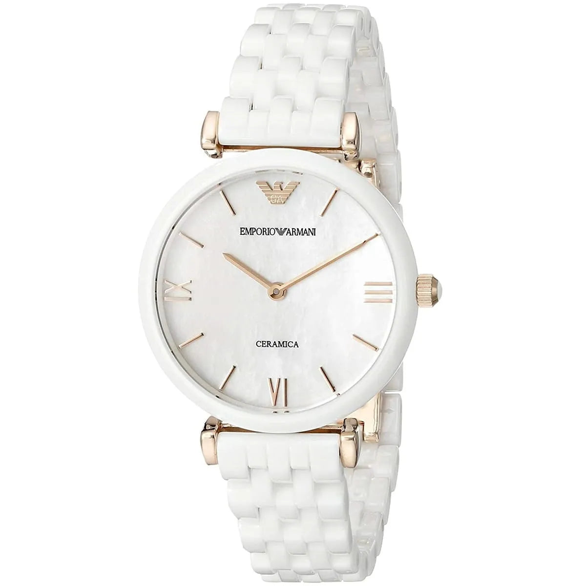 Emporio Armani Gianni T-Bar AR1486 Women’s Watch – White Ceramic Strap White Dial Elegant Luxury Fashion Watch