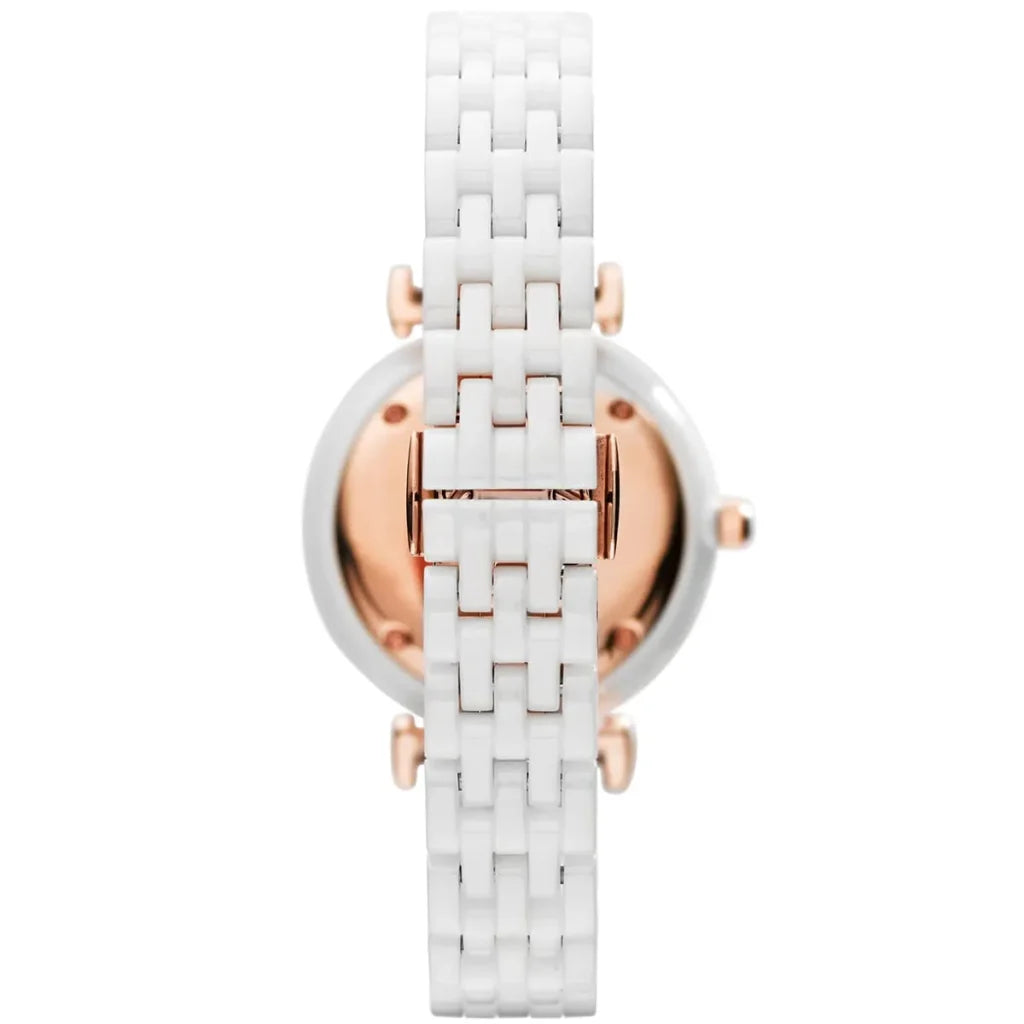 Emporio Armani Gianni T-Bar AR1486 Women’s Watch – White Ceramic Strap White Dial Elegant Luxury Fashion Watch