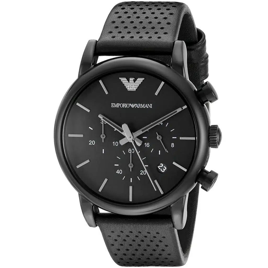 Emporio Armani AR1737 Luigi Men's Watch – Black Dial, Genuine Leather Strap, 41mm Quartz Analog, 50M Water Resistant