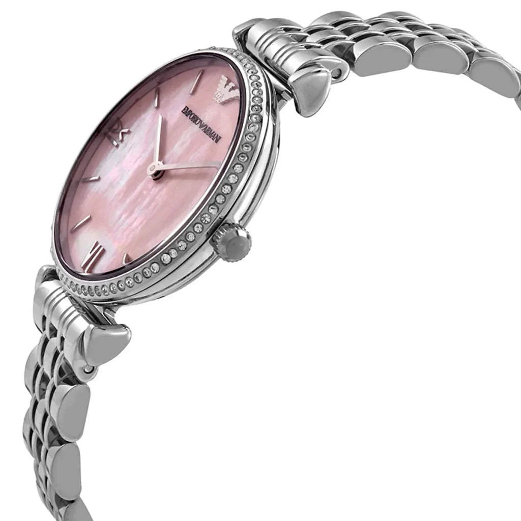 Emporio Armani AR1779 Women’s Watch – Gianni T-Bar Silver Stainless Steel with Pink Dial 32mm