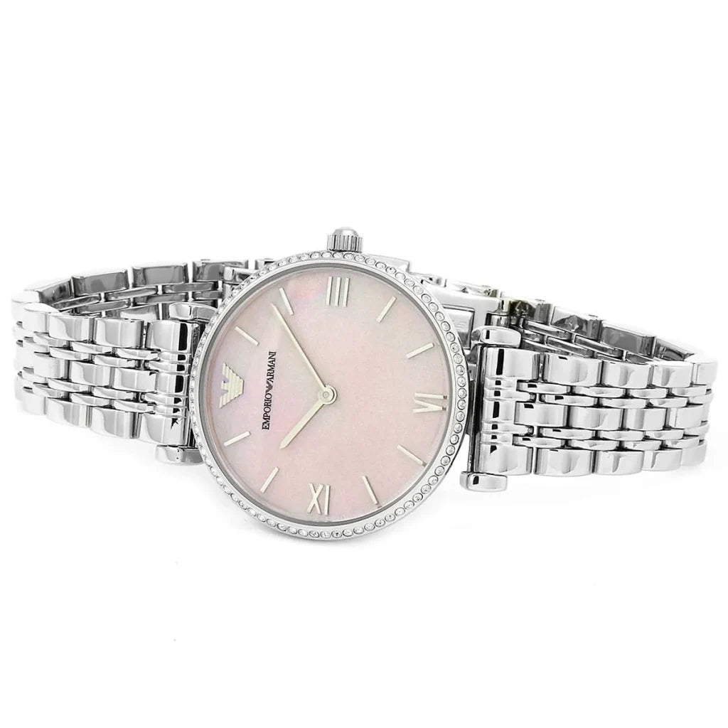 Emporio Armani AR1779 Women’s Watch – Gianni T-Bar Silver Stainless Steel with Pink Dial 32mm