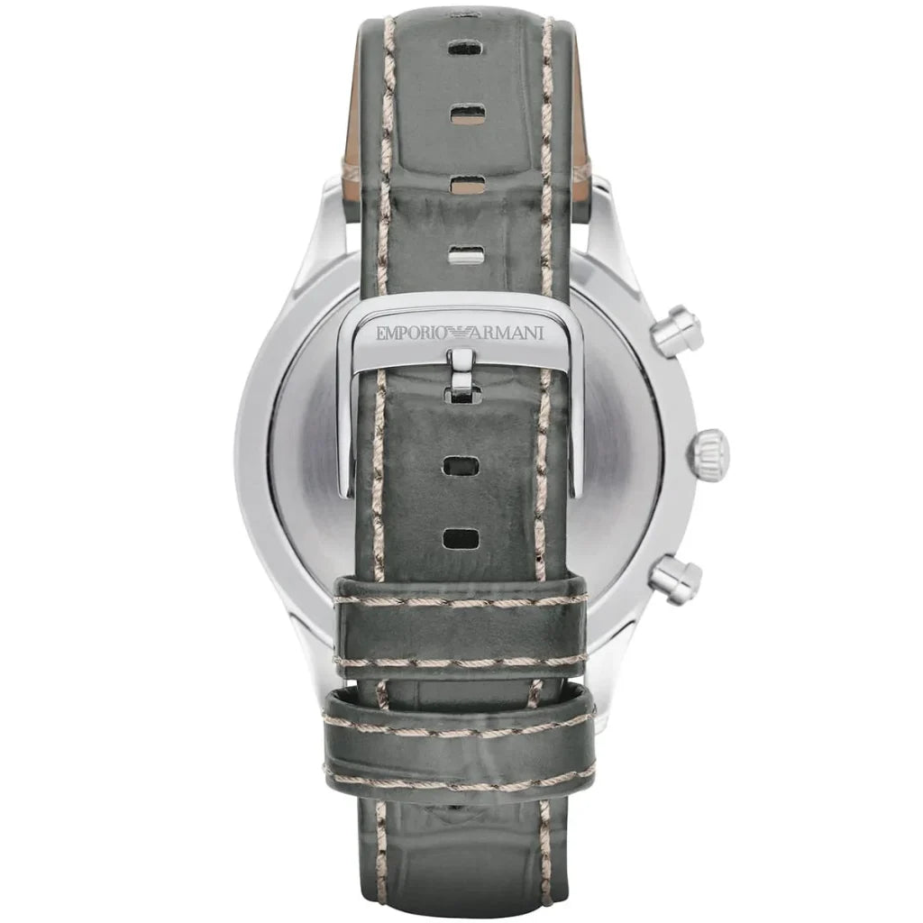 Emporio Armani AR1861 Men’s Watch – Luigi XLarge Gray Genuine Leather Strap with White Dial 46mm