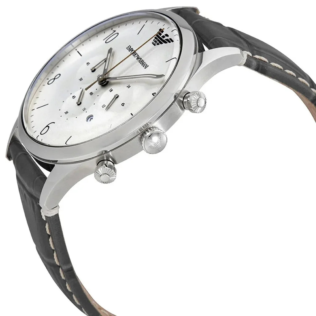 Emporio Armani AR1861 Men’s Watch – Luigi XLarge Gray Genuine Leather Strap with White Dial 46mm
