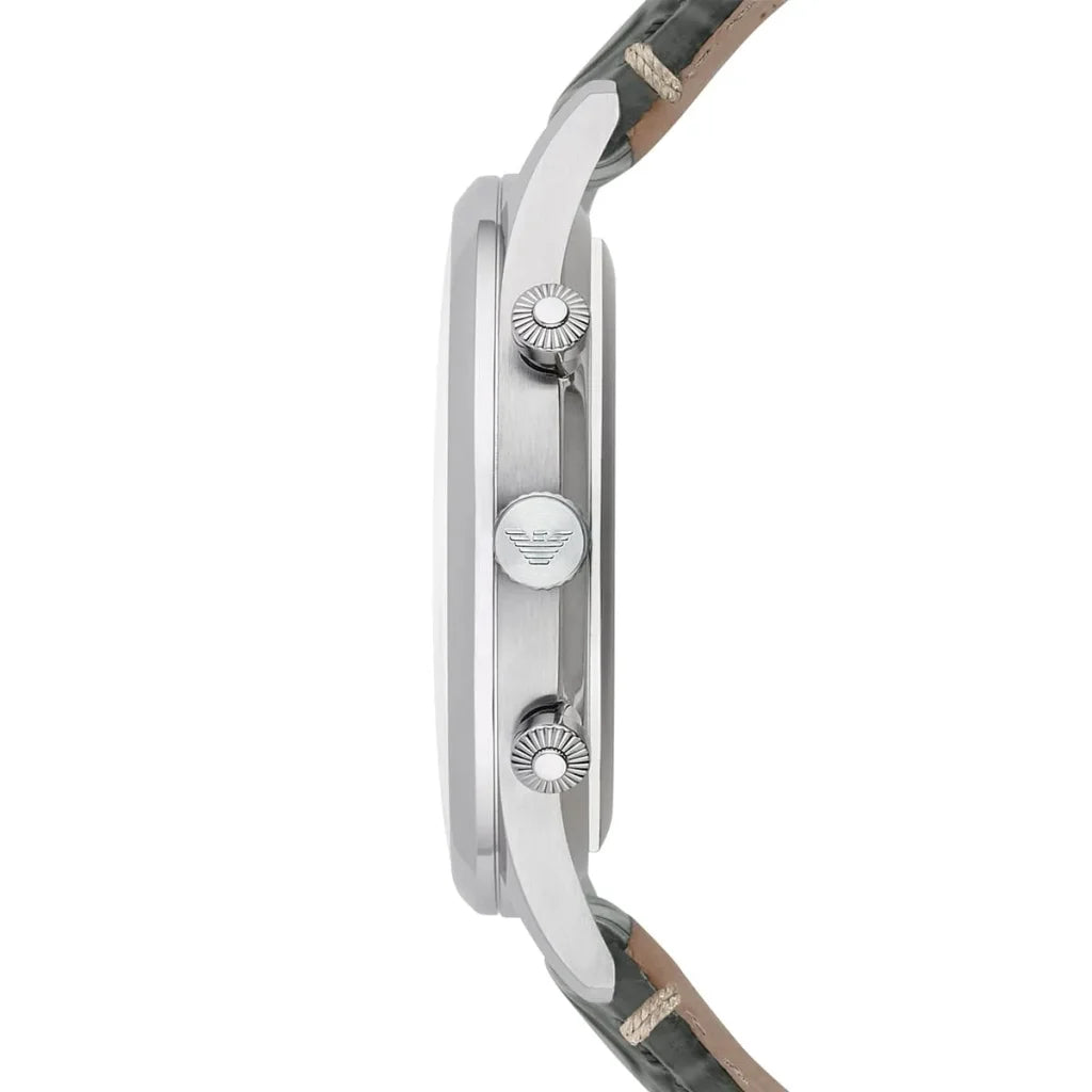 Emporio Armani AR1861 Men’s Watch – Luigi XLarge Gray Genuine Leather Strap with White Dial 46mm