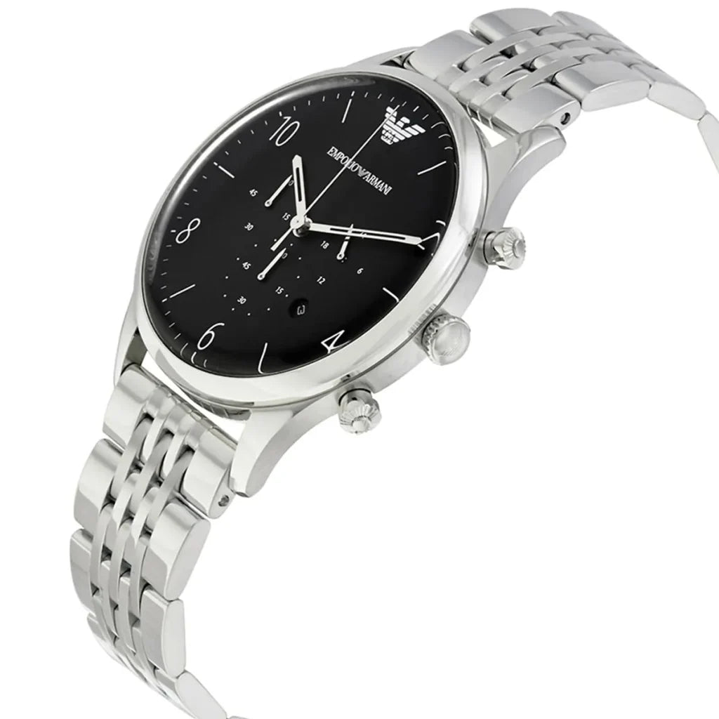 Emporio Armani AR1863 Men’s Watch – Beta Large Silver Stainless Steel with Black Dial 43mm