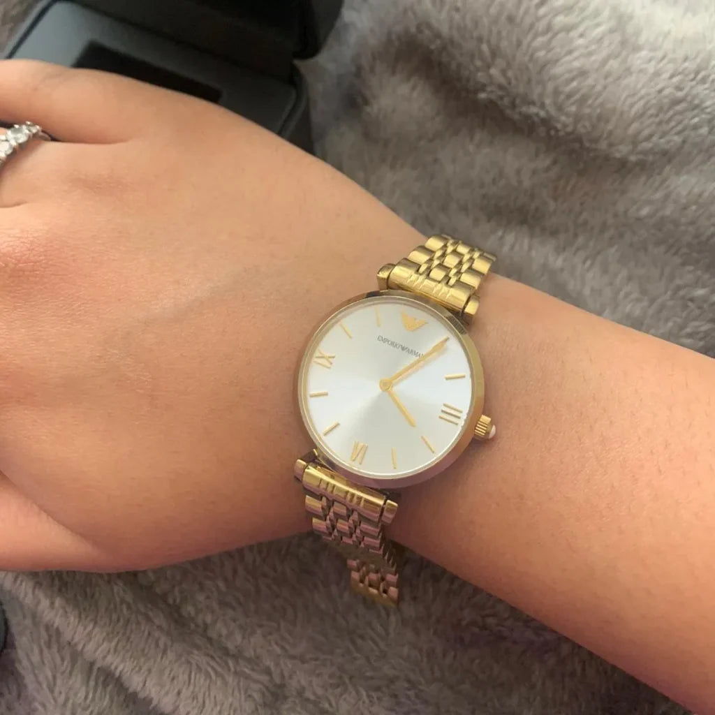 Emporio Armani AR1877 Women’s Watch – Gianni T-Bar Gold Stainless Steel with Silver Dial 32mm