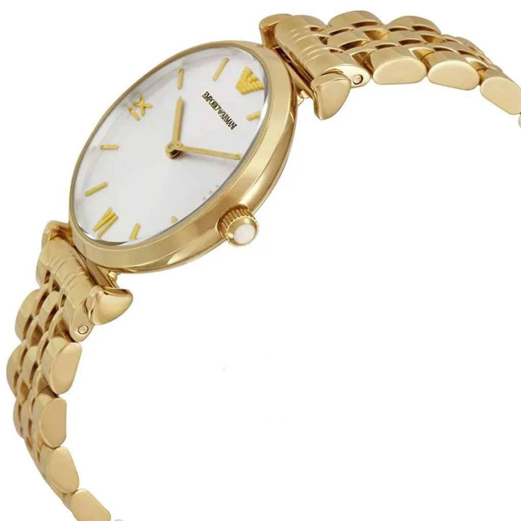 Emporio Armani AR1877 Women’s Watch – Gianni T-Bar Gold Stainless Steel with Silver Dial 32mm